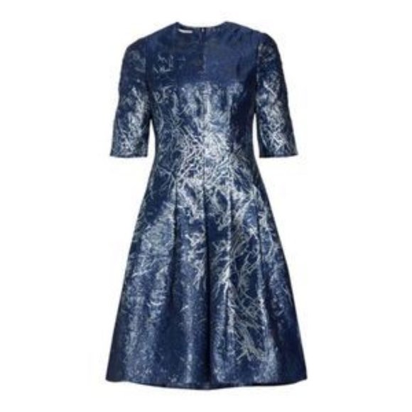 Teri Jon by Rickie Freeman Metallic Blue/Silver Jacquard A-line Dress - Picture 1 of 2